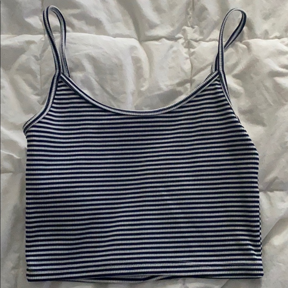 White and blue striped tank top.